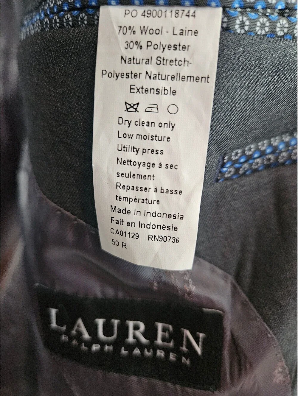 Lauren Ralph Lauren Men's Gray Wool Blend Blazer Size 50R